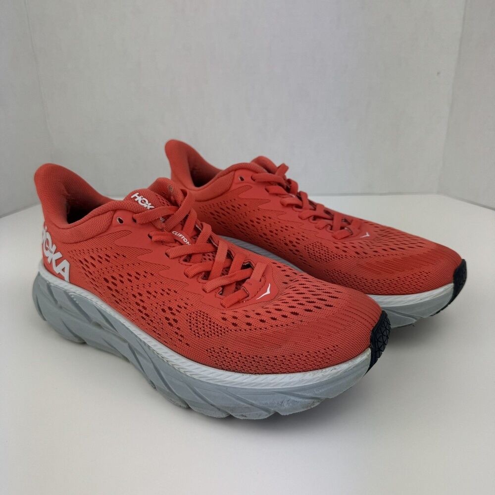 Hoka One One Clifton 7 Running Shoes Womens 6.5 Hot Coral White 1110509 HCWH
